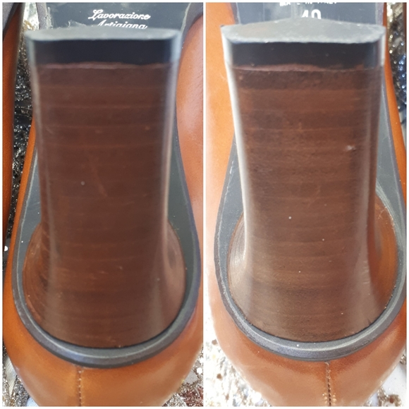 Italian Leather Shoe Block High Heel Cognac 40 - Picture 3 of 5
